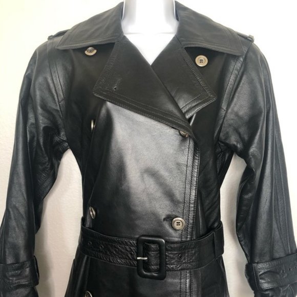 SOLD Vtg Saint Laurent Lambskin Leather Belted Black Trench Coat Sz 38 I. Magnin - Picture 2 of 14
